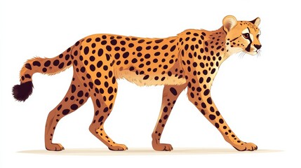 A cheetah with a spotted coat walking.