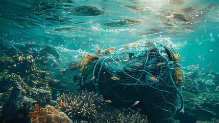 Swimming Fish Entangled In A Fishing Net