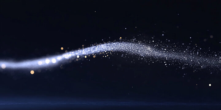 mesmerizing wave of sparkling particles glides through dark background, creating sense of motion and depth. shimmering lights evoke feeling of magic and wonder