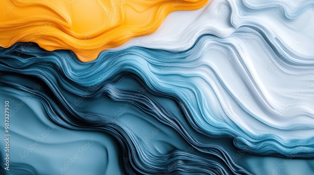 Poster a mesmerizing abstract image featuring flowing patterns in orange and white, creating a visually cap