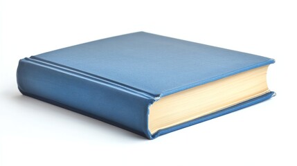 A closed blue hardcover book on a white background.