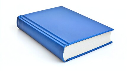 A closed blue hardcover book on a white background.