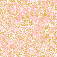 Madhubani, Kalamkari, Chinz, and Kani seamless pattern. Shirting fabric, Ajrakh and Ikat styles. Patola backdrop. Floral allover design