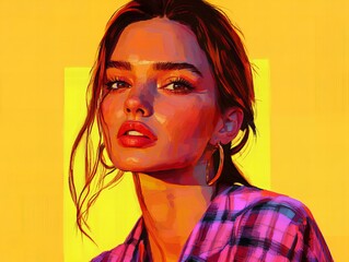 pixelated portrait of a young woman, concept of digital 80s and 90s aesthetics, vintage pixelart