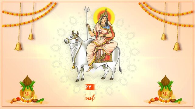 Happy Navratri Day 1 Mata Shailputri Greeying Card, Animation 