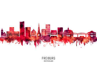 Fototapeta premium Freiburg Germany Skyline Red