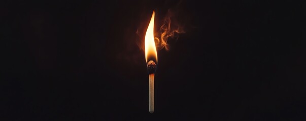 A single matchstick illuminating the dark, showcasing the beauty of light against a black background. Symbolizes hope, warmth, and igniting ideas.