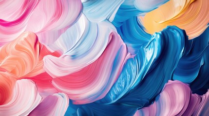 Dynamic gradient brushstroke texture with a mix of wavy, curly, colorful paint strokes, abstract feel