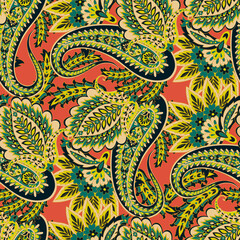 Paisley seamless floral vector pattern. Vintage background in batik style