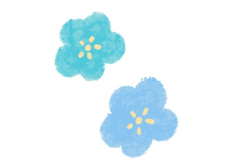 Two flowers, blue and green.