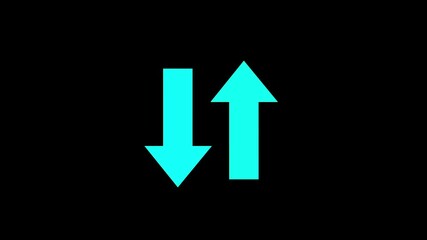 Swipe up and down blue arrow animation on a black background. Up-down arrow loading seamless loop into alfa channel