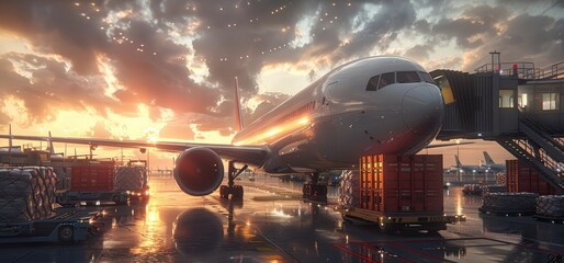 Airplane at Sunset on the Tarmac
