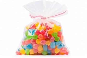 A clear plastic bag filled with colorful candies