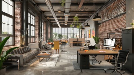 Cozy and Inspiring Loft Style Workspace with Modern Industrial Design