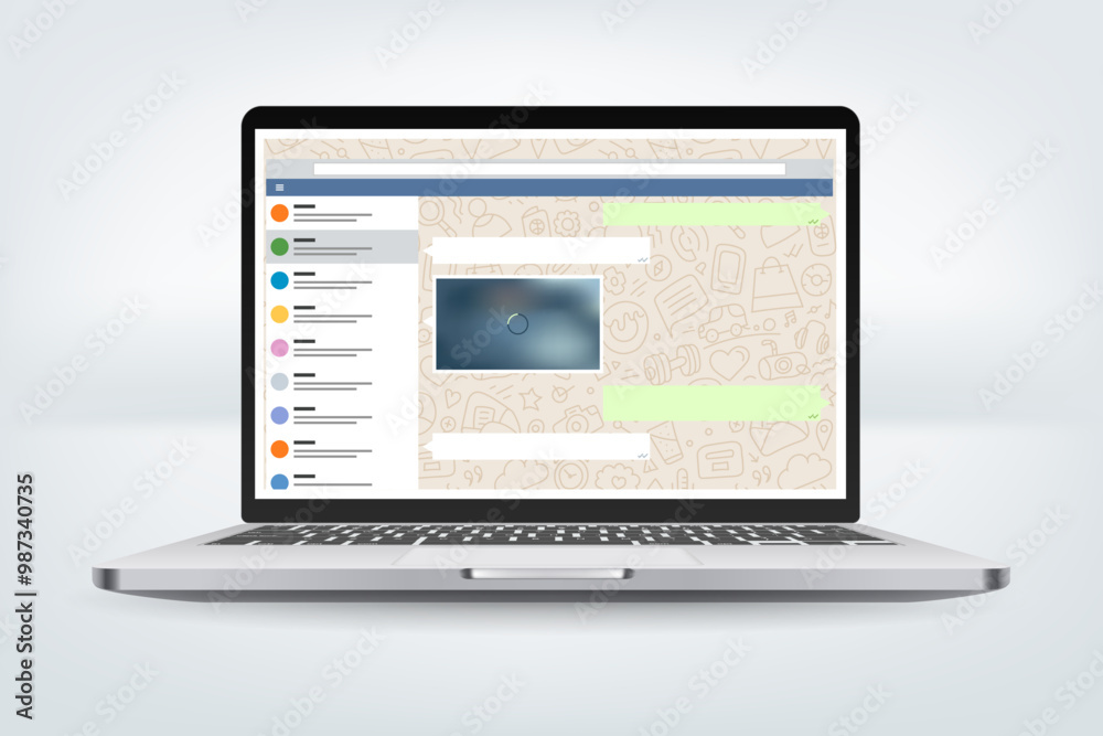 Poster Laptop with opened messenger application on the screen. Vector template for a content