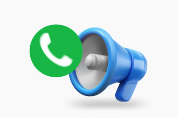 loudspeaker with telephone call icon. 3d vector illustration