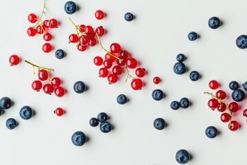 Vibrant Red Currants and Blueberries on White Background - Fresh Fruit Arrangement for Design and Print