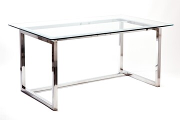 A glass-topped desk with a chrome frame, exuding a contemporary and stylish aesthetic