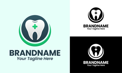 Modern Dental Care Logo Design Template with Teeth and Plus Sign