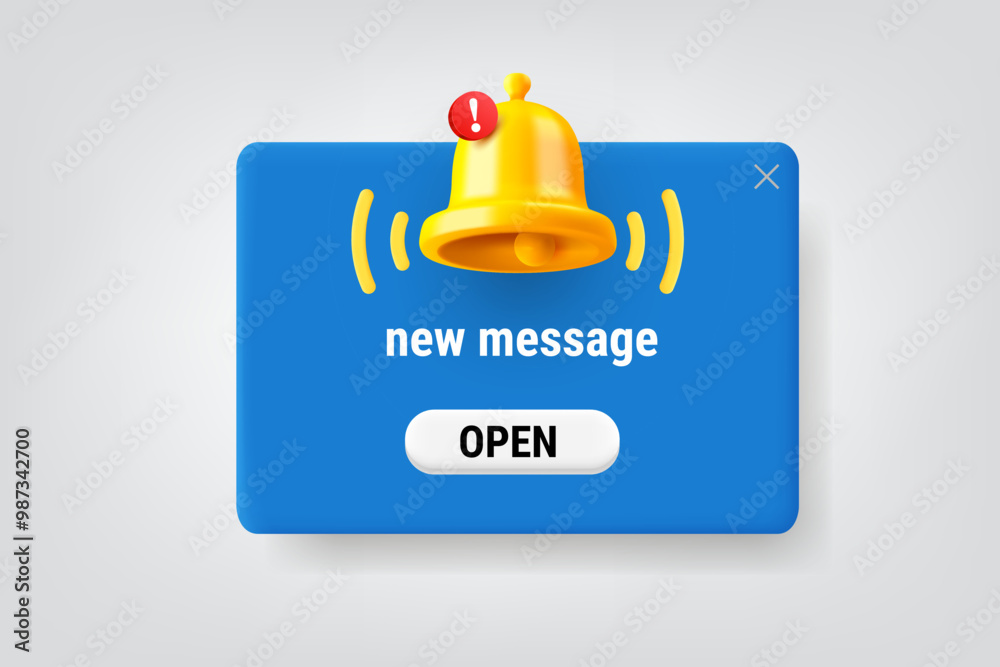 Aufkleber new message concept with the bell. vector 3d illustration with copy space