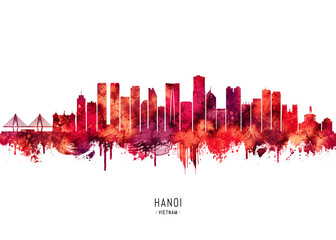 Naklejka premium Hanoi Vietnam Skyline Red