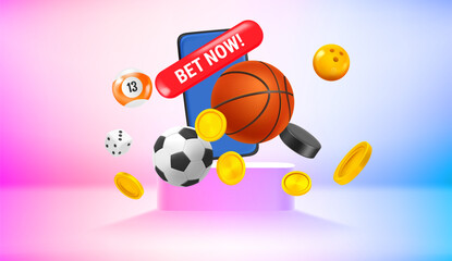 Vivid room with sport inventory. Net now concept. Realistic 3d vector illustration