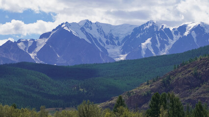 Panoramic view of the snowy mountains in Upper Mustang, Annapurna Nature Reserve, trekking route, Nepal