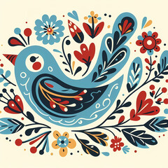 Obraz premium Whimsical Bird and Floral Illustration: Colorful Nature Pattern for Elegant Home Decor