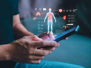 Health and Medical Technology with Digital Healthcare Icons: Medical Records, Insurance, Patient...