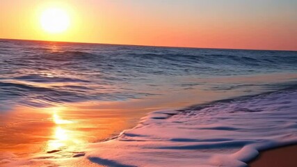 Stunning sunset over tranquil ocean waves at a serene beach on a peaceful evening