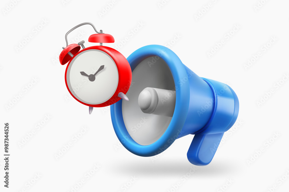 Aufkleber loudspeaker with the clock. time management concept. 3d vector illustration