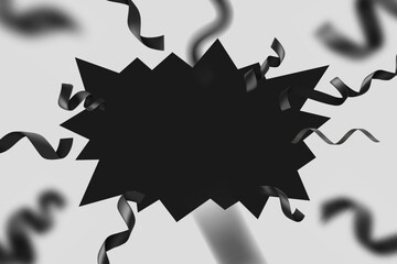 black flash frame with ribbons on white background. 3d vector illustration
