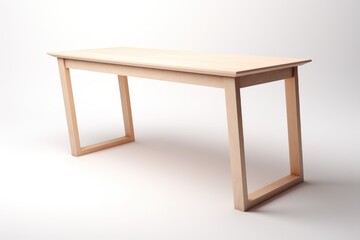 A modern minimalist desk made from light wood with a sleek, rectangular design