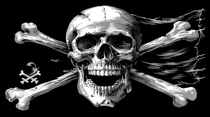 This vibrant emblem features a bold skull with crossed bones against a black backdrop, evoking the mystery and thrill of pirate lore