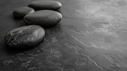 black stones for podiumblack natural stones with texture for product presentation podium background minimalistic composition with stones on a dark gray background with a light accent