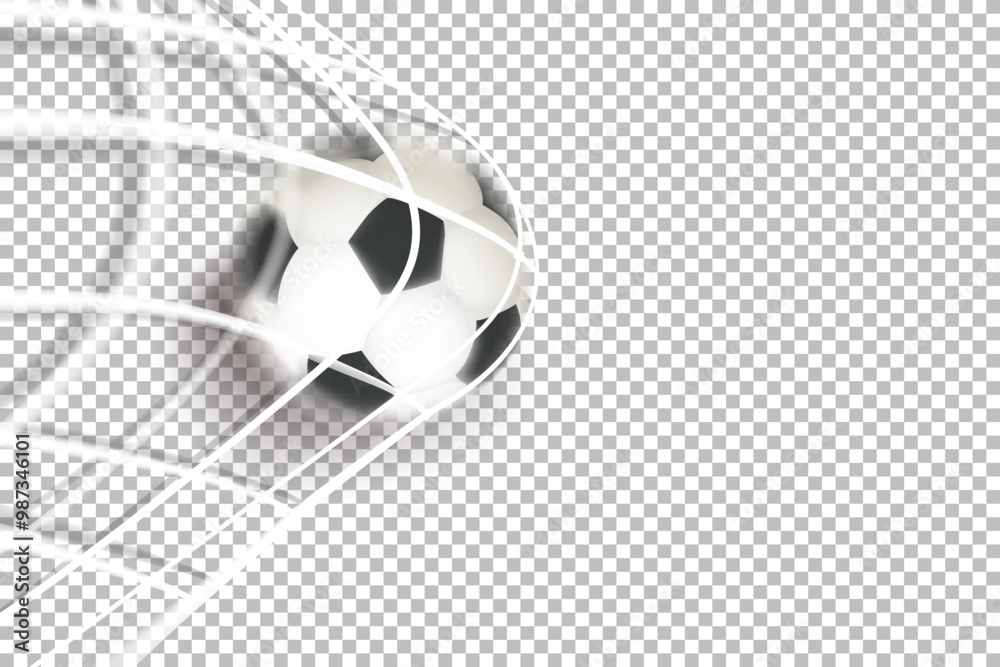 Poster The ball in the soccer net. Goal vector concept. 3d vector banner with copy space