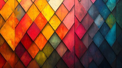 Fototapeta premium Colorful geometric patterns with overlapping diamonds and sharp edges, creating a dynamic visual impact