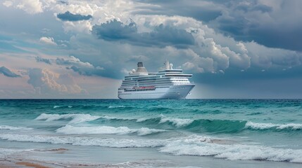 Fototapeta premium Cruise ship, Cruise ship, Beautiful white cruise ship, Luxury cruise ship in the ocean, Special travel concept, Holiday travel, Summer vacation