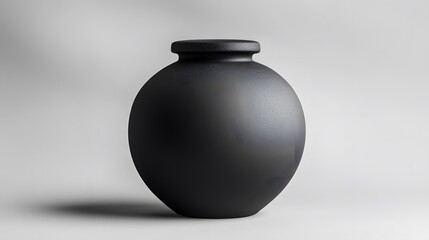 Fototapeta premium A minimalist black ceramic jar with a matte finish sits against a dark monochrome background, showcasing clean lines and modern design in an artistic still life.