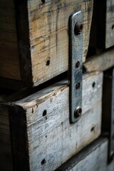 Close-Up of Textured Wooden Planks with Metal Fastener