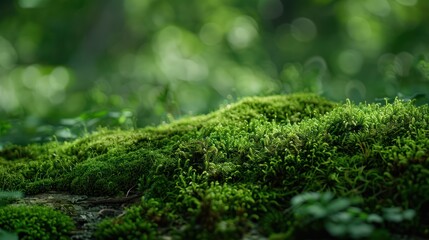 Green moss and background Backdrop for displaying products Dark forest background
