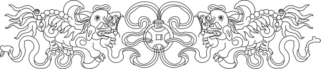 Sketch vector illustration silhouette design ornate ornament icon logo symbol engraving abstract classic mythological animal vintage ethnic traditional chinese