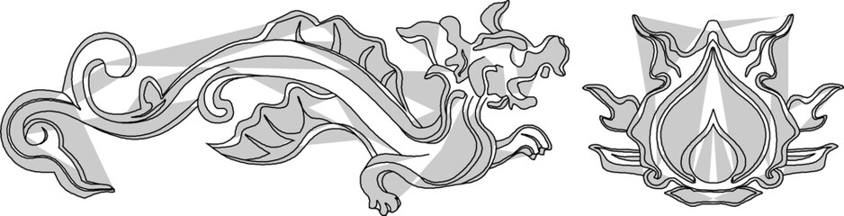 Sketch vector illustration silhouette design ornate ornament icon logo symbol engraving abstract classic mythological animal vintage ethnic traditional chinese