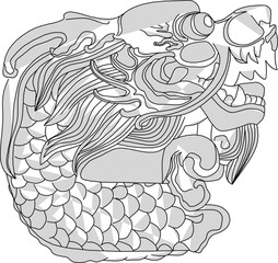 Sketch vector illustration silhouette design ornate ornament icon logo symbol engraving abstract classic mythological animal vintage ethnic traditional chinese