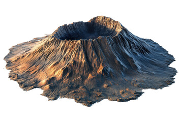 A stunning volcanic mountain with rugged terrain and a caldera at the top, isolated on a white background.