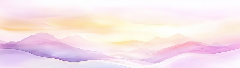 A mountain range with a pink and yellow sky