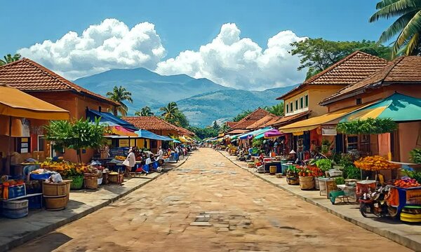 Vibrant Street Market in a Mountain Village
