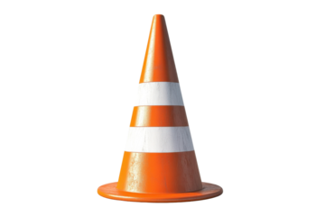 Cone, traffic safety tool, white isolated background.
