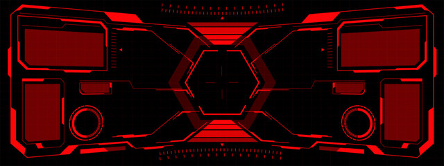 HUD sci-fi interface screen view red circular geometric design virtual futuristic technology creative display on black © patthana