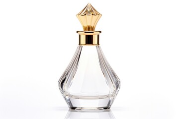 A stylish glass perfume bottle with a sleek, tapered design and a luxurious gold cap.